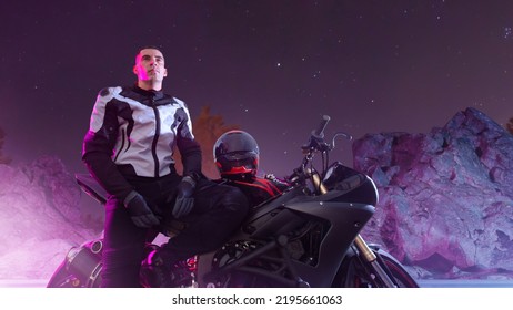 Moto Rider Making A Stunt On His Motorbike. Motorcycle Stunt Riding.