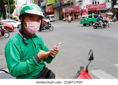 Moto Taxi. Grab Driver.  Ho Chi Minh City. Vietnam.  03-30-2018