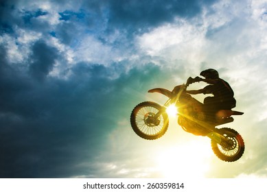 Motocross Bike Jump. Motocross Sport Action Photo.