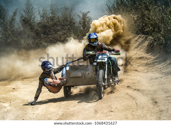 motocross motorbike with sidecar motorcycle
trailer dust dirt
extreme