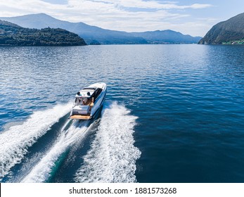 Motor Boat In Navigation Aerial View