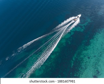 Motor Boat In Navigation Aerial View