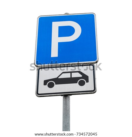 Motor car parking sign. Blue square road sign isolated on white background