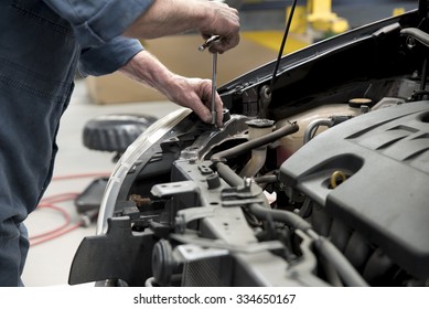 Motor Car Is Repaired At A Body Repair Shop