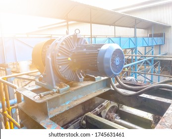 Motor electrical high voltage on floor metal in industrial. Factory machines at working  - Shutterstock ID 1745631461