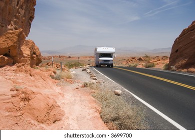 Motor Home On Desert Highway