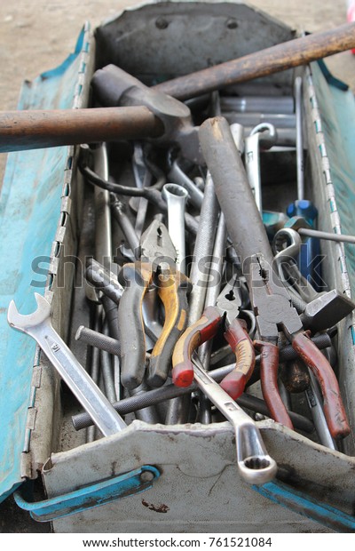 Motor mechanic\
tools, pliers, spanner,\
hammer