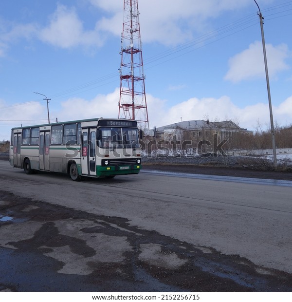 Motor transport moves along the road, Vorkuta city,\
May 3, 2022