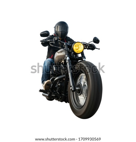 motorbike on the road riding. having fun riding the empty road on a motorcycle tour / journey, isolated on white background