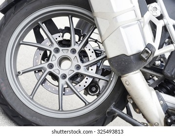 Motorbike wheel detail.