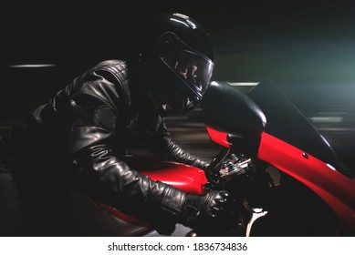 Motorbiker is driving a bike on high speed concept.