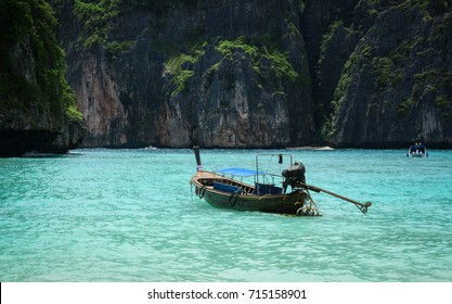 A Motorboat Floating On The Sea In Koh Phi Phi, Thailand. Ko Phi-Phi Was Devastated By The Indian Ocean Tsunami Of December 2004.