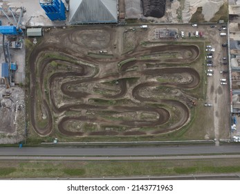 Motorcross Racing Dirt Track. Offroad Race Course For Motorcycle Activitiy Leisure And Sports Outdoors. Extreme Sports Active Lifestyle Racing Track.