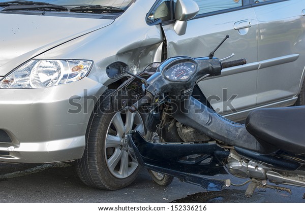 Motorcycle accident\
with a car., car\
accident