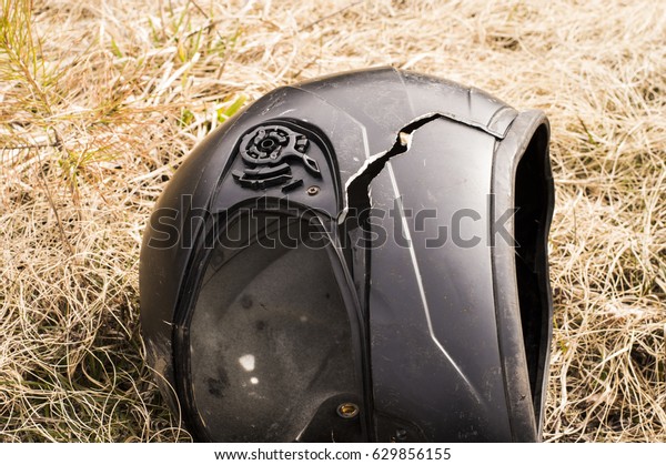 Motorcycle
accident helmet split in the head
area