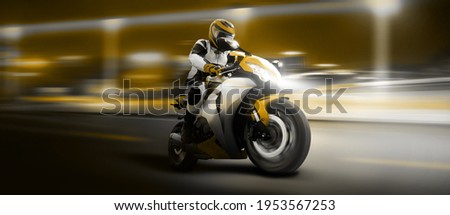 Motorcycle from behind on the country road at high speed dynamic and fast.