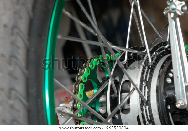 Motorcycle\
chain sprocket, motorcycle, beautiful\
color.