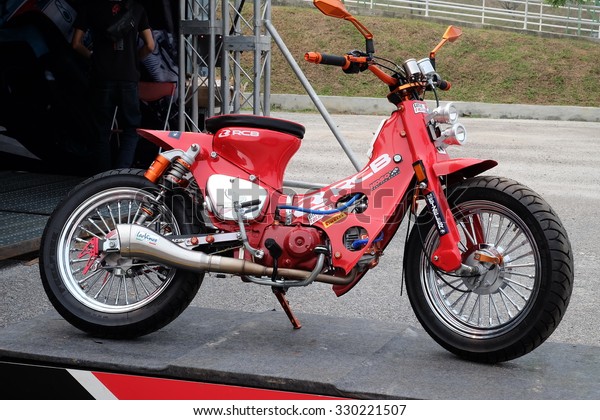 motorcycle\
classic motorcycle model honda display\
at malaysia agro exposition park malaysia during the  motor show on\
the 17th. october\
2015