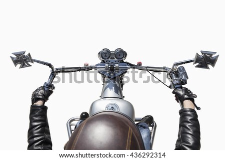 Similar – Senior man steering motorcycle on road