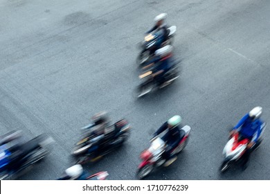 Motorcycle Driving Fast On A City Highway In Bangkok, Thailand