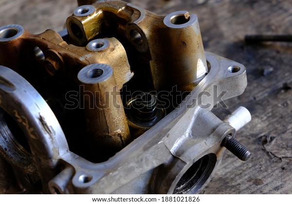 Motorcycle engine cylinder\
head close up