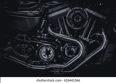 Motorcycle engine engine exhaust pipes art photography in black and white vintage tone