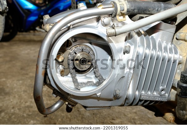 Motorcycle\
engine spare parts in dismantling\
assembly.