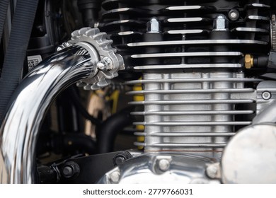 Motorcycle engine view showcasing components for bike enthusiasts and mechanics.
