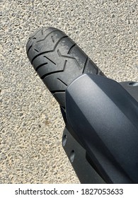 Motorcycle Front Tire Top View On The Road