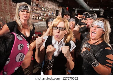 Motorcycle Gang Members Force A Fight With Nerd In Bar