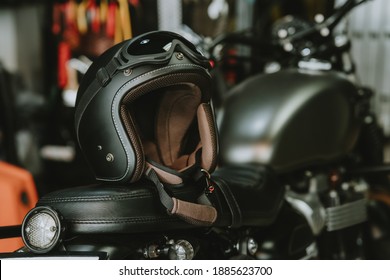 Motorcycle Helmets On Motorcycle , Selective Focus