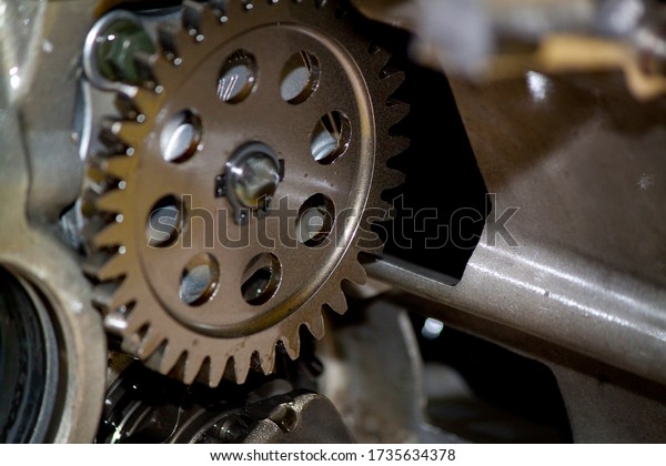 motorcycle oil pump\
gear during engine\
repair