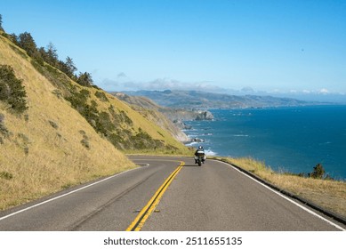 Motorcycle on Pacific Coast Highway California road highway ocean - Powered by Shutterstock