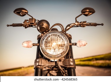 Motorcycle On The Road Motorcycle Headlamp Closeup