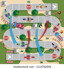 Motorcycle Racing. Board game. View from above. Raster version.