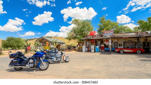 MOTORCYCLE REST STOP-AUGUST 2015; Route 66 Hackenberry General Store - Powered by Shutterstock