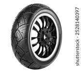 Motorcycle and Scooter tire and wheel black colour isolated on white background.