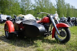 Motorcycle With Sidecar In A Field On A Campground