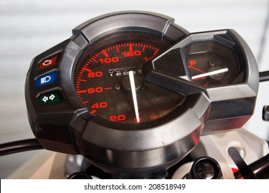 Motorcycle speedometer close up