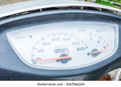 Motorcycle speedometer closeup view