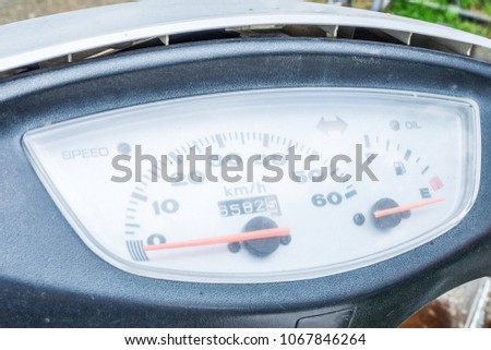 Motorcycle speedometer closeup view