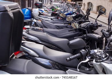 Motorcycles in a row