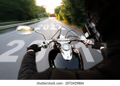 Motorcyclist Riding Into The 2022 Year