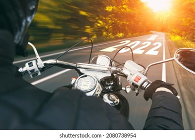 Motorcyclist Riding Into The 2022 Year