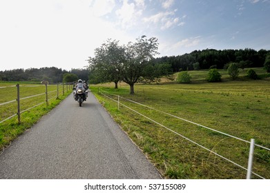 Motorcyclists Convoy In The Farm