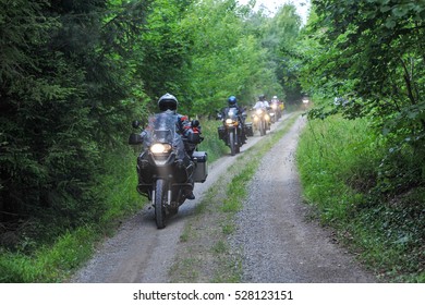 Motorcyclists Convoy In The Forest