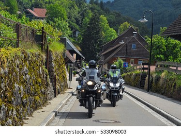 Motorcyclists Convoy In The Forest