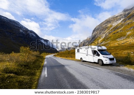 Motorhome camper in autumn in Trollstigen road in south Norway