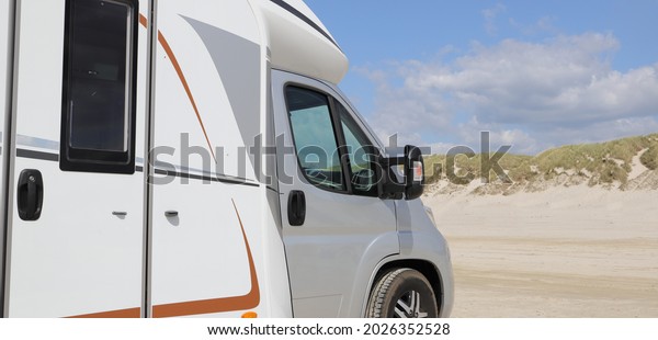 a\
motorhome in Denmark on the Vejers Strand car beach\
