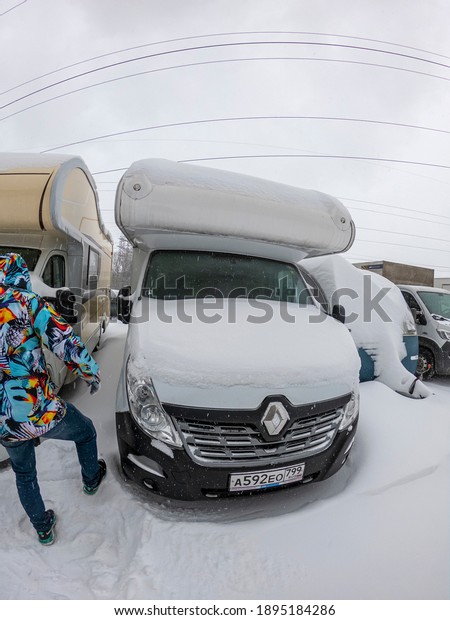motorhome is parked in the parking lot. Mobile\
home rental or sale. Moscow\
01.16.2021